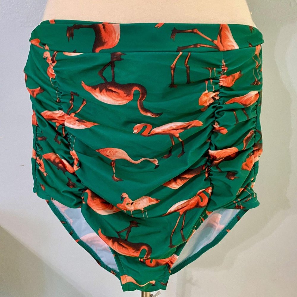 Vintage Green Flamingos High Waist Bikini Set - Picture 3 of 5
